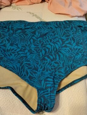 Teal Palm Print High Waist Boyshort  Swim Bottom